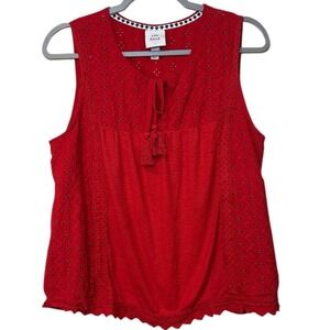 Knox Rose Women's Top Red Sleeveless Eyelet Size Large Boho Chic Summer